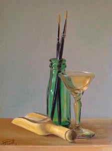 Botellín verde Botellín con copa y cuchara